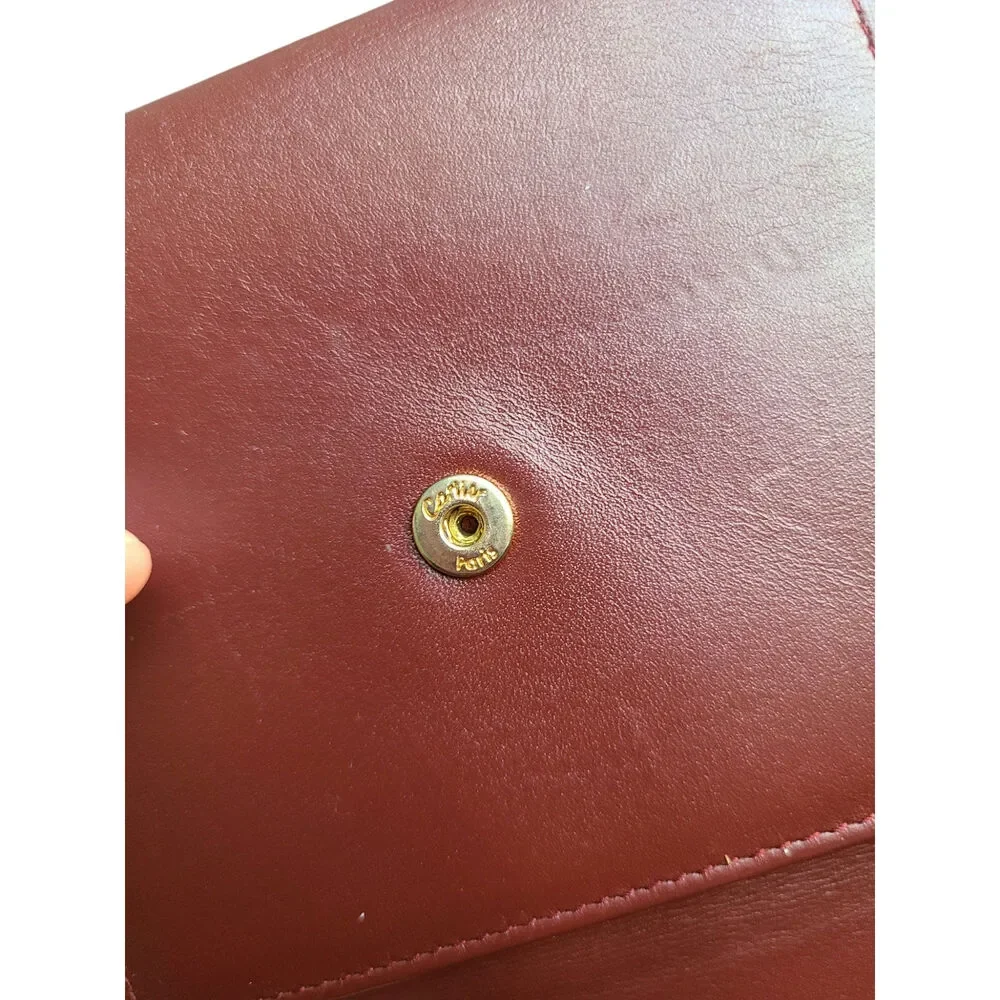 Vintage Must de Cartier Bordeaux Leather Trifold Wallet Kiss Lock Coin Purse - Picture 6 of 10